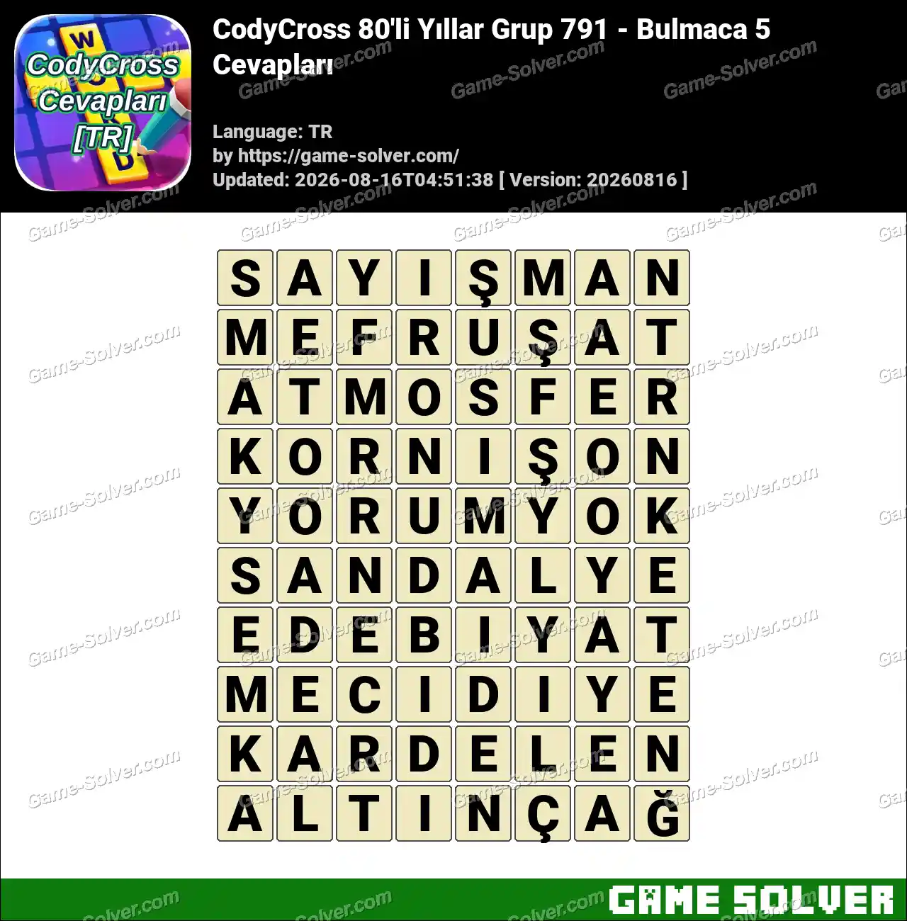 CodyCross 80’li Yıllar Grup 791 – Bulmaca 5 Cevapları